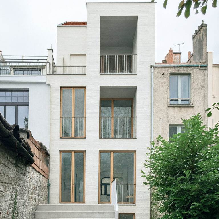 Nouvelle façade arrière blanche et structurée de l'immeuble Stevin à Bruxelles